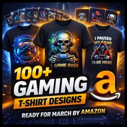 100+ Gaming T-Shirt Designs Bundle for Merch by Amazon print on demand graphics