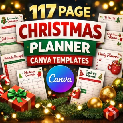 Christmas planner Canva templates bundle with 117 pages for holiday organization gift tracking and festive planning system