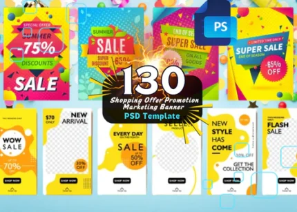 shopping offer banner bundle with 130+ promotional marketing banner templates for eCommerce sales and digital advertising campaigns