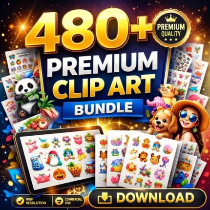 premium clip art bundle download with 480+ high quality design elements for creative graphic design and marketing projects