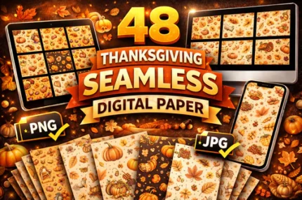 thanksgiving seamless digital paper bundle with 48 high quality autumn themed pattern backgrounds for creative seasonal design projects