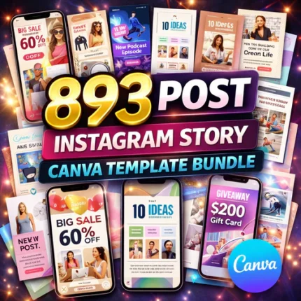 Instagram Story Canva templates bundle with 893 editable social media designs for business marketing and content creation