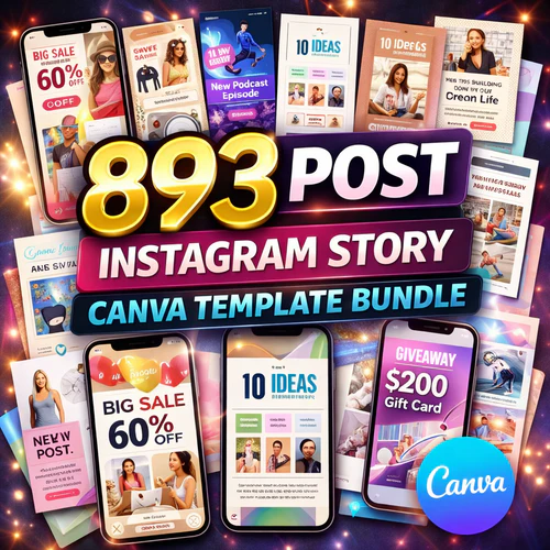 Instagram Story Canva templates bundle with 893 editable social media designs for business marketing and content creation