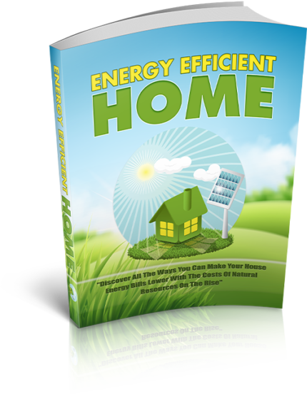 Energy Efficient Home Guide showing eco-friendly house, electricity saving tips, and energy efficient home improvement concept