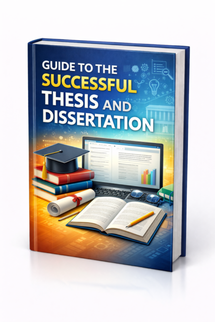 Guide to successful thesis and dissertation writing showing academic research process, thesis structure, and student research planning for university success