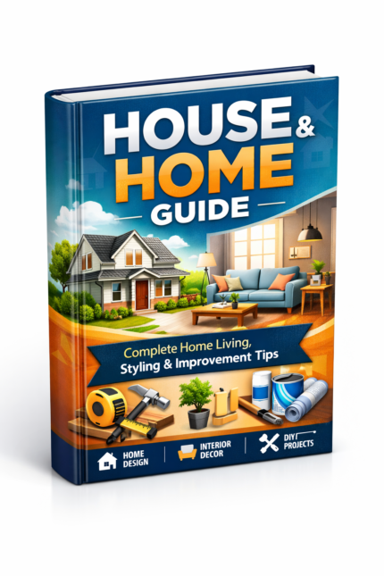 House & Home Guide showing modern living room, organized interior design, home decoration setup, and comfortable lifestyle concept