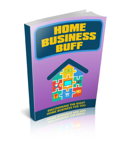 Home Business Buff Guide showing online business growth, laptop workspace, entrepreneurship planning, and home-based income success concept