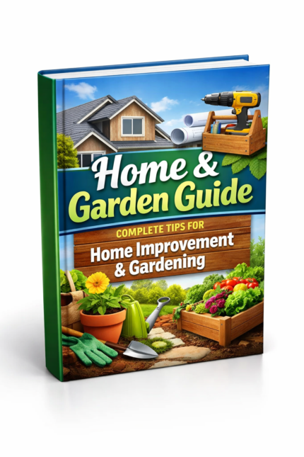 Home & Garden Guide showing beautiful house interior, garden landscaping, plant care, and outdoor home improvement concept