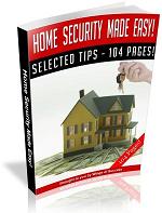 Home Security Made Easy Guide showing simple home protection setup, locked doors, outdoor lighting, and family safety concept illustration