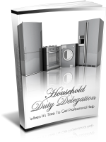 House Duty Delegation Guide showing family sharing chores, organized task list, home management system, and balanced household routine concept