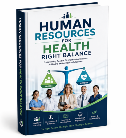 Human resources for health balance guide showing healthcare workforce planning, staffing distribution, and health system management strategies