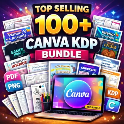 Canva KDP bundle with 100+ editable templates for Amazon publishing journals planners and low content book creation
