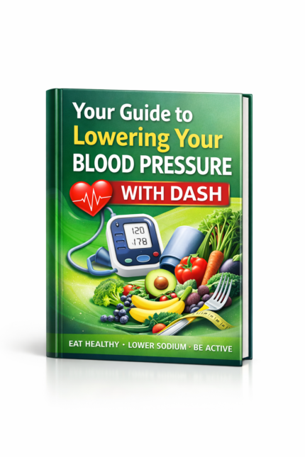 DASH diet blood pressure guide showing heart healthy foods and nutrition plan for lowering hypertension naturally